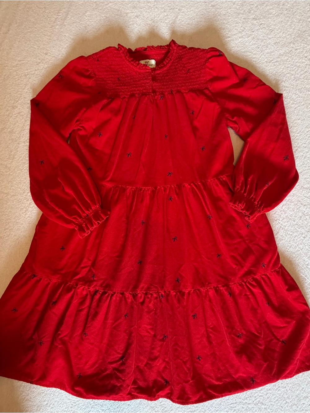 Vineyard Vines Girls Red Corduroy Dress Navy Embroidered Bows